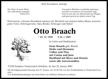 Traueranzeige von Otto Braach von Tageszeitung