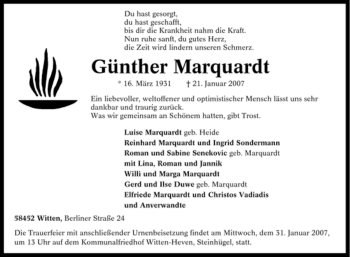 Traueranzeige von Günther Marquardt von Tageszeitung