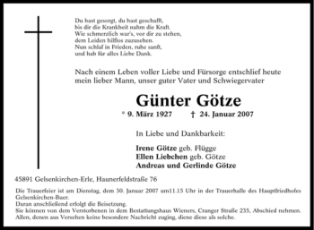 Traueranzeige von Günter Götze von Tageszeitung