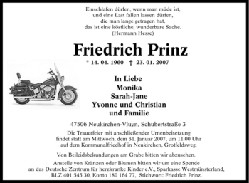 Traueranzeige von Friedrich Prinz von Tageszeitung
