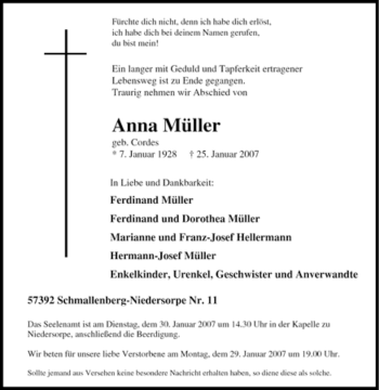 Traueranzeige von Anna Müller von Tageszeitung