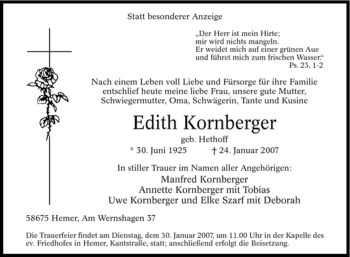 Traueranzeige von Edith Kornberger von Tageszeitung