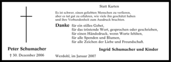 Traueranzeige von Peter Schumacher von Tageszeitung