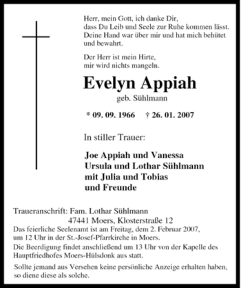 Traueranzeige von Evelyn Appiah von Tageszeitung