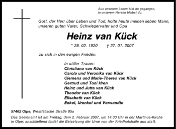 Traueranzeige von Heinz van Kück von Tageszeitung