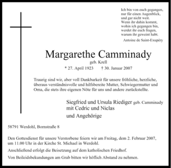 Traueranzeige von Margarethe Camminady von Tageszeitung