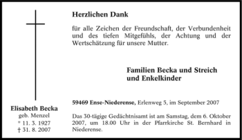 Traueranzeige von Elisabeth Becka von Tageszeitung