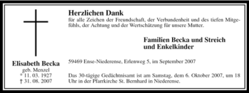 Traueranzeige von Elisabeth Becka von Tageszeitung
