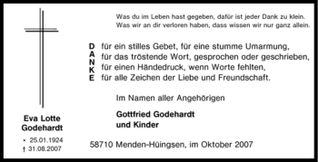 Traueranzeige von Eva Lotte Godehardt von Tageszeitung