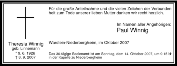 Traueranzeige von Theresia Winnig von Tageszeitung