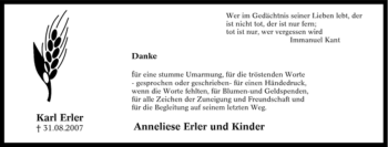 Traueranzeige von Karl Erler von Tageszeitung