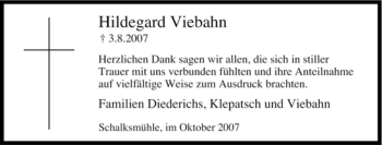 Traueranzeige von Hildegard Viebahn von Tageszeitung