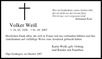 Traueranzeige von Volker Weiß von Tageszeitung