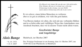 Traueranzeige von Alois Bange von Tageszeitung