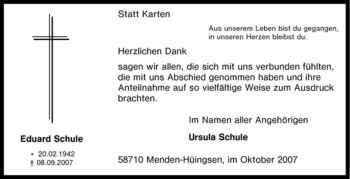 Traueranzeige von Eduard Schule von Tageszeitung