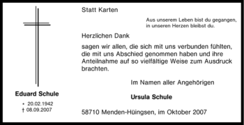 Traueranzeige von Eduard Schule von Tageszeitung
