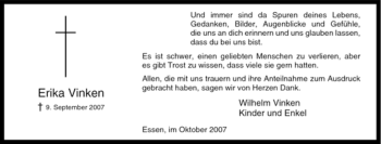 Traueranzeige von Erika Vinken von Tageszeitung