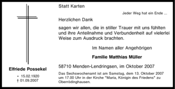 Traueranzeige von Elfriede Possekel von Tageszeitung