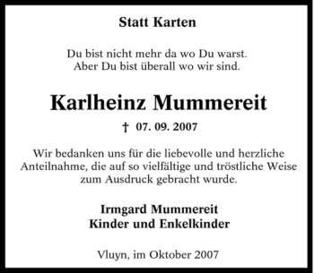 Traueranzeige von Karlheinz Mummereit von Tageszeitung
