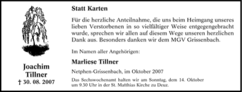 Traueranzeige von Joachim Tillner von Tageszeitung