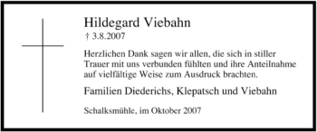 Traueranzeige von Hildegard Viebahn von Tageszeitung