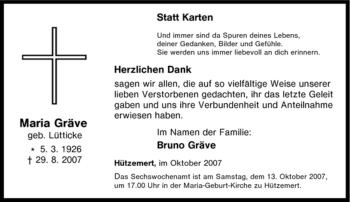 Traueranzeige von Maria Gräve von Tageszeitung