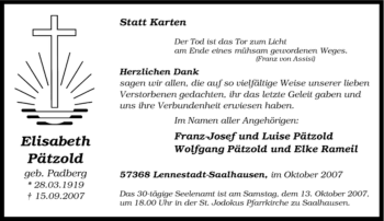 Traueranzeige von Elisabeth Pätzold von Tageszeitung