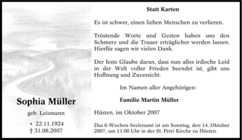 Traueranzeige von Sophia Müller von Tageszeitung