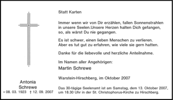 Traueranzeige von Antonia Schrewe von Tageszeitung