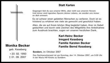 Traueranzeige von Monika Becker von Tageszeitung