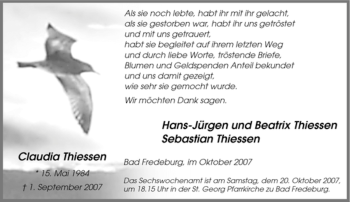Traueranzeige von Claudia Thiessen von Tageszeitung
