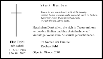 Traueranzeige von Else Pohl von Tageszeitung