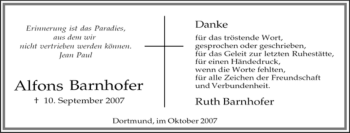 Traueranzeige von Alfons Barnhofer von Tageszeitung