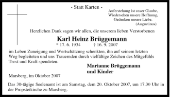 Traueranzeige von Karl Heinz Brüggemann von Tageszeitung