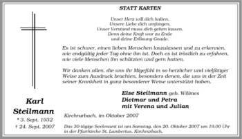 Traueranzeige von Karl Steilmann von Tageszeitung