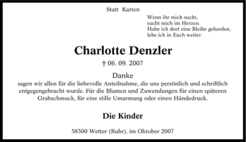 Traueranzeige von Charlotte Denzler von Tageszeitung