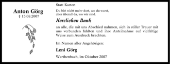 Traueranzeige von Anton Görg von Tageszeitung