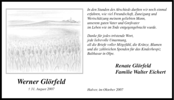 Traueranzeige von Werner Glörfeld von Tageszeitung