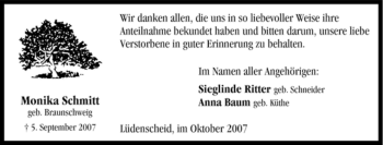 Traueranzeige von Monika Schmitt von Tageszeitung