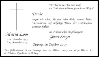 Traueranzeige von Maria Loos von Tageszeitung