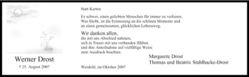 Traueranzeige von Werner Drost von Tageszeitung