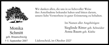 Traueranzeige von Monika Schmitt von Tageszeitung
