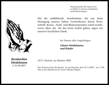 Traueranzeige von Bernhardine Dördelmann von Tageszeitung