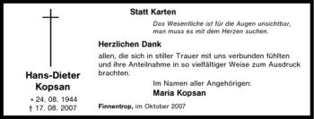 Traueranzeige von Hans-Dieter Kopsan von Tageszeitung