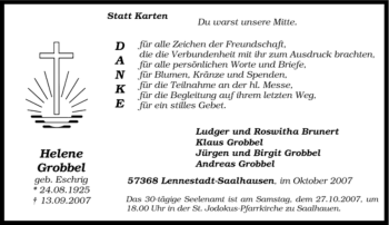 Traueranzeige von Helene Grobbel von Tageszeitung