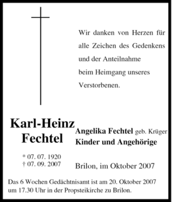 Traueranzeige von Karl-Heinz Fechtel von Tageszeitung
