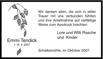 Traueranzeige von Emmi Tendick von Tageszeitung