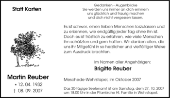 Traueranzeige von Martin Reuber von Tageszeitung