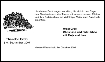 Traueranzeige von Theodor Groß von Tageszeitung