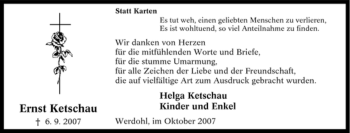 Traueranzeige von Ernst Ketschau von Tageszeitung